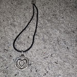 BRIGHTON necklace on a black leather choker 18'' from clasp to bottom of pendant
